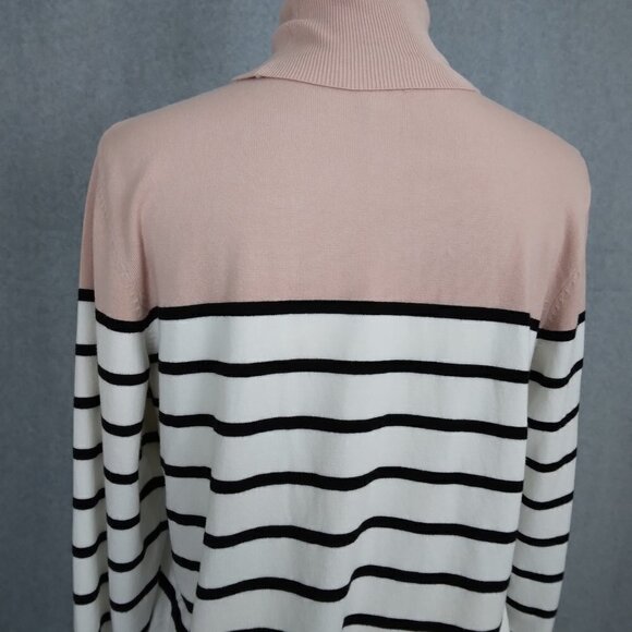 Calvin Klein | Multi Color Striped Turtleneck Sweater White Pink Black | Size L - Picture 5 of 9
